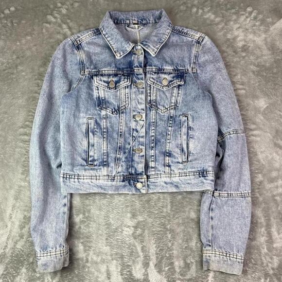 Free People Jackets & Blazers - Free People Women’s Rumors Acid Wash Blue Denim Jacket Size XS